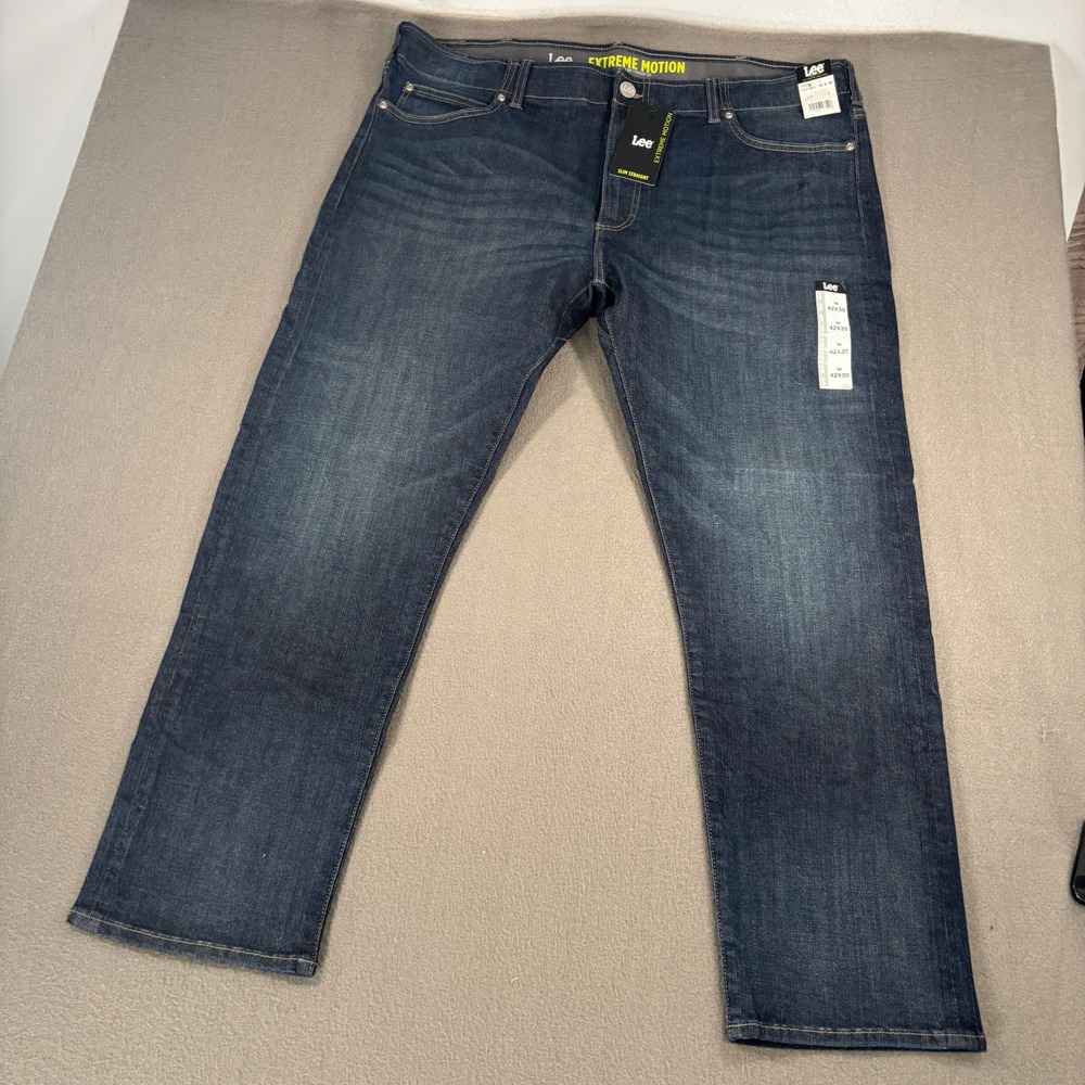 Lee Extreme Motion Slim Straight Jeans Mens 42x30 Dark Blue Trip 102015450